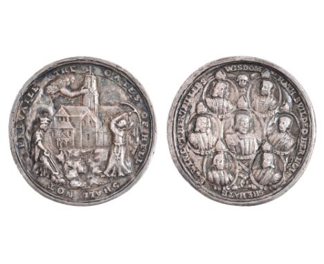 Medallion, James II, 1688, Stability of the Anglican Church, 'The gates of hell shall not prevail', a Jesuit and monk use too