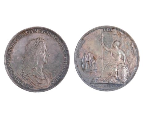 1667, Charles II, Peace of Breda, silver 56mm, by J. Roettiers, r/ FAVENTE DEO, MI I, 535/186 E.241, minor edge bruise, toned