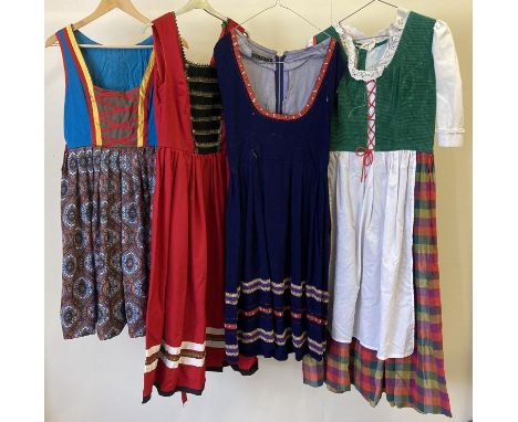 4 vintage theatre costume Austrian style sleeveless &amp; short sleeved dresses. 
