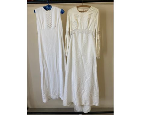 2 vintage 1960's wedding dresses. A sleeveless A line style dress with cotton lace to front &amp; hem together with a long sl