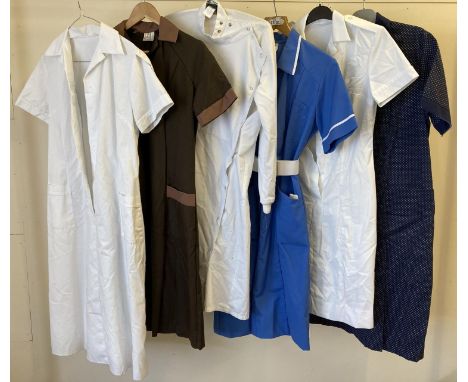 6 vintage theatre costume women's overalls and uniforms, to include nurses outfits. 