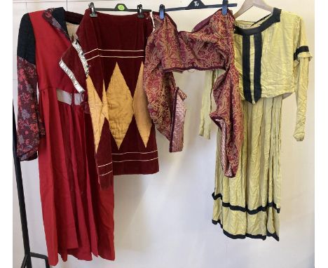 4 vintage items of theatre costume medieval/Renaissance style clothing. To include 2 piece dress and red &amp; gold velvet tu