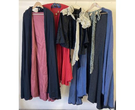 4 vintage theatre costume capes, 3 long length and 1 shorter. To include tie and button fastening. 