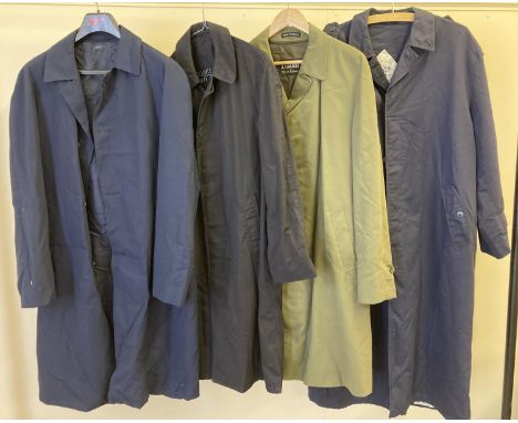 4 men's vintage raincoats and macs, in varying colours and sizes. 