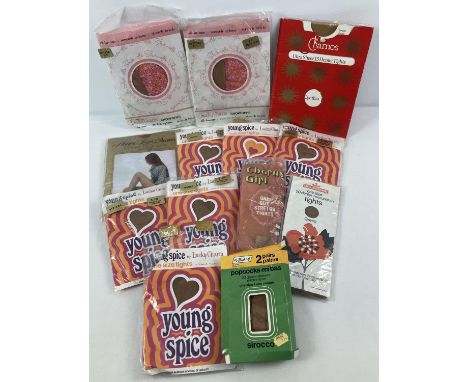 A collection of vintage tights in original packaging. To include Show-Offs all-in-one by Lucky Charm, Chorus Girl, Charnos, Y