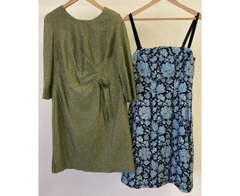 2 vintage 1960's cocktail dresses with metallic lurex thread. To include a long sleeved green dress by Frederick Howard of Lo