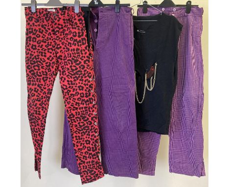4 items of vintage alternative clothing. Comprising: 2 pairs of pink and blue cheque trousers by Denny's of Soho, a pair of r
