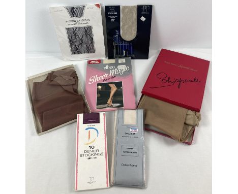 8 pairs of vintage stockings and tights in original packaging, 5 pairs as new. To include lace top stockings by Pretty Polly,