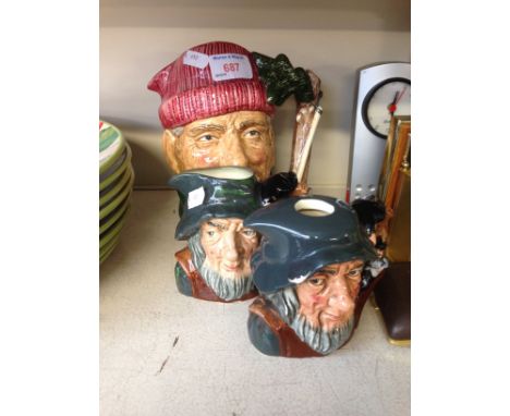 TWO SMALL RIP VAN WINCKLE DOULTON JUGS AND THE LUMBERJACK LARGE. J4