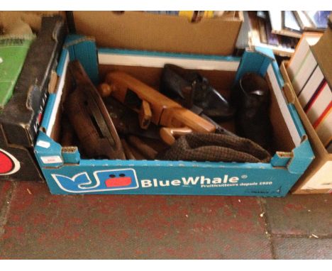 BOX WOODEN TOOLS AND SOME CLOGS  LFI