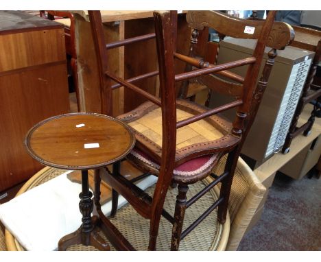 A PAIR OF BEDROOM CHAIRS AND TRIPOD TABLE