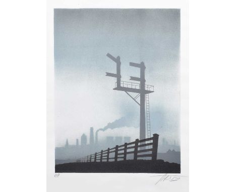 Trevor Grimshaw (British 1947-2001) Railway signal and fence Signed and numbered AP (Artist's Proof) in pencil in the margin,