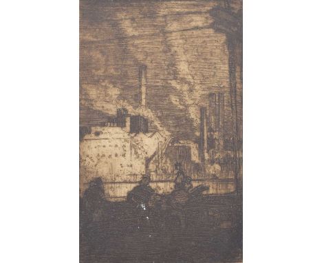 Frank Brangwyn (British 1867-1956) Factory scene with working figures Signed in pencil in the margin, etching.23.5 x 15cm (fr