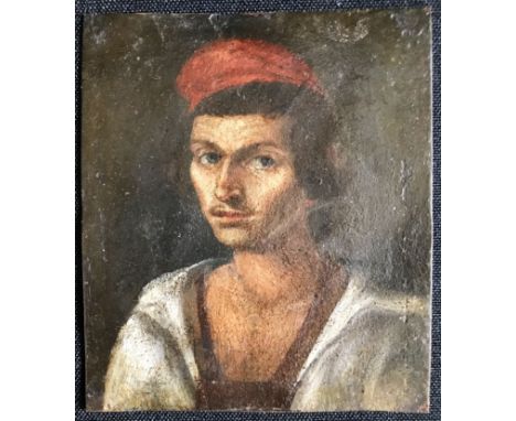 Kleines Portrait eines jungen Mannes mit roter Kappe, Italien, 17./18. Jh., Öl auf Kupfer, 9 x 7,5 cm, Altersspuren.