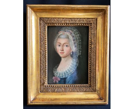 Unbekannter Künstler, 18. Jh., Portrait einer Dame mit blauen Augen, Öl auf Holz, 24 x 18 cm
