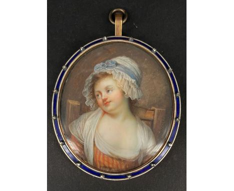 Pierre Noël VIOLET (1749-1819), Portrait einer jungen Frau, Miniatur, signiert und datiert 1785, in ovalem, mit Diamanten bes