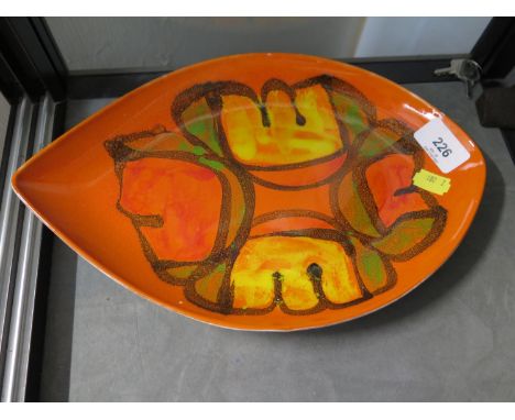 Poole Pottery Delphis teardrop dish shape 91 by Ann Godfrey, circa 1960-70 