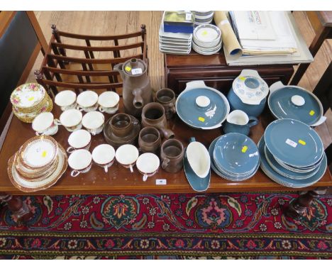 A Royal Albert Old Country Roses tea set comprising six cups, saucers and side plates (seconds), a Poole Pottery dinner servi