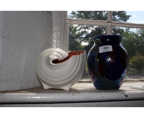 A Poole Pottery twintone C95 large shell, and a late 1990s 'Cosmic' pattern vase (2) 