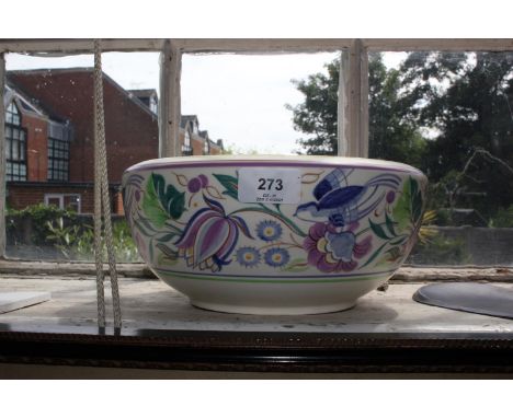 A Poole Pottery traditional swallow floral bowl, hand decorated 24 cm diameter,  circa 1952-55 