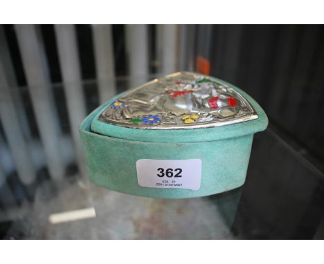 A 925 marked silver topped trinket box with teddy bear enamel decoration 