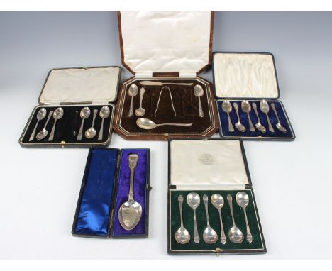 A set of six George V silver coffee spoons, Sheffield 1924 by Mappin &amp; Webb, cased, a set of six silver coffee spoons, Sh