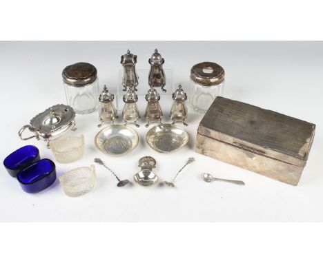 A George V silver backed six-piece dressing table set, each with engine turned decoration, Birmingham 1919 by James Deakin &a