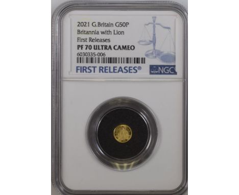 UNITED KINGDOM. Elizabeth II, 1952-2022. Gold 50 pence, 2021. Royal Mint. Proof. Britannia 2021Fifth crowned head of Elizabet