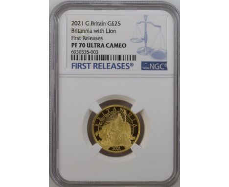 UNITED KINGDOM. Elizabeth II, 1952-2022. Gold 25 pounds, 2021. Royal Mint. Proof. Britannia 2021Fifth crowned head of Elizabe
