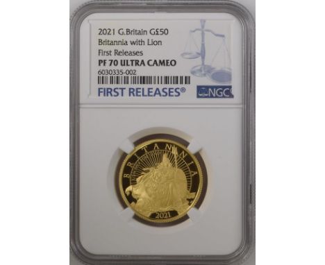 UNITED KINGDOM. Elizabeth II, 1952-2022. Gold 50 pounds, 2021. Royal Mint. Proof. Britannia 2021Fifth crowned head of Elizabe
