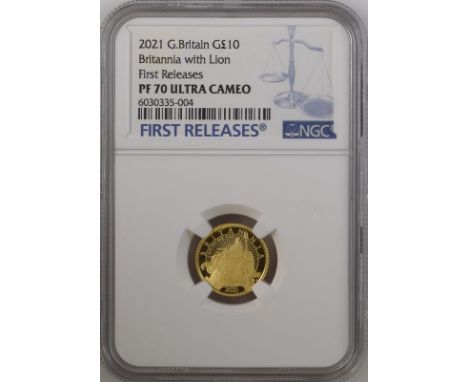 UNITED KINGDOM. Elizabeth II, 1952-2022. Gold 10 pounds, 2021. Royal Mint. Proof. Britannia 2021Fifth crowned head of Elizabe