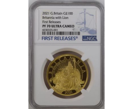 UNITED KINGDOM. Elizabeth II, 1952-2022. Gold 100 pounds, 2021. Royal Mint. Proof. Britannia 2021Fifth crowned head of Elizab