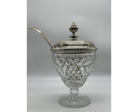HM Silver Lidded Crystal Punch Bowl along with HM Silver Ladle. 