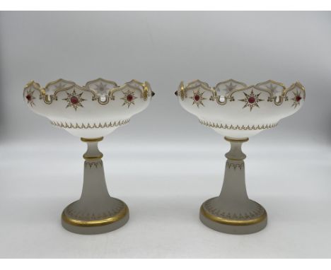 Pair of Opaque Opal Glass Pedestal Bowls. 
Good condition, no damage. 