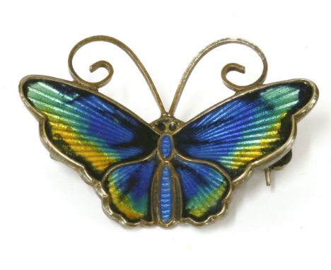 A sterling silver David Anderson blue, green and yellow enamel butterfly brooch, stamped David Anderson, Norway