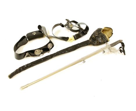 A Waterloo pattern sword by Henry Wilkinson, Pall Mall, London, with pierced guard and fish skin grip in scabbard and case, t