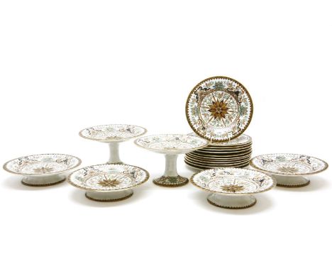An Ashworth ironstone fruit service, comprising tazzas and plates