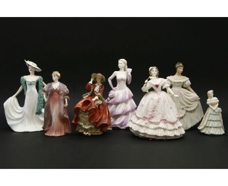 A collection of porcelain lady figures, to include examples by Royal Doulton, Royal Worcester and Coalport