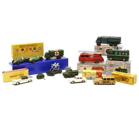 A collection of boxed Dinky diecast toy cars, comprising of 955 Fire Engine with extending ladder, 642 Pressure Refueller, 96