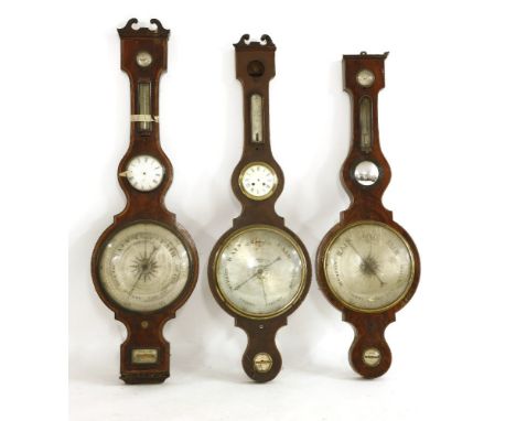 A very large mahogany combination clock barometer, 19th century, by Newton, signed to the silvered level, fitted with a 12in 