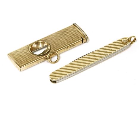 An American gold Schrade Walden NY USA penknife, with diagonal banding and stainless steel blade, marked 14k, 14.84g, togethe