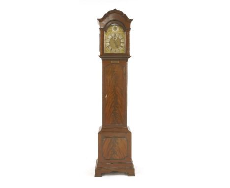 A mahogany chiming longcase clock, playing on eight or four tubes, with a 9 1/2 in dial, 206.5cm high, lacking pendulum and w