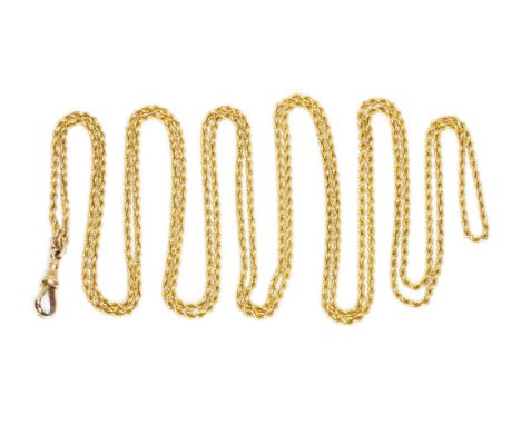 A VINTAGE ROPE TWIST GUARD CHAIN, the solid twisted chain labelled M&M 15, length 144cm, single dog clip clasp marked CBD and