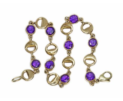 A 9ct gold amethyst bracelet, hallmarked; sponsor DWT, London 2000, length 19.5cm, gross weight 8.7g.Condition - good, minor 