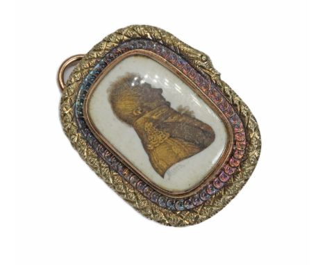 A George III portrait miniature on ivory by John Miers (1756-1821), yellow metal serpent pendant/brooch mount, length 34mm, g