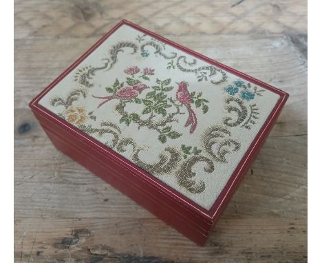 A vintage Rolex watch box, tooled leather with embroidered top, length 14.5cm.