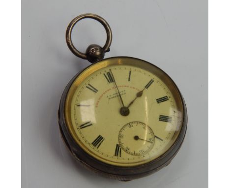 A gents silver cased pocket watch, with key wound lever movement, with white enamel dial, Roman numerals and subsidiary secon