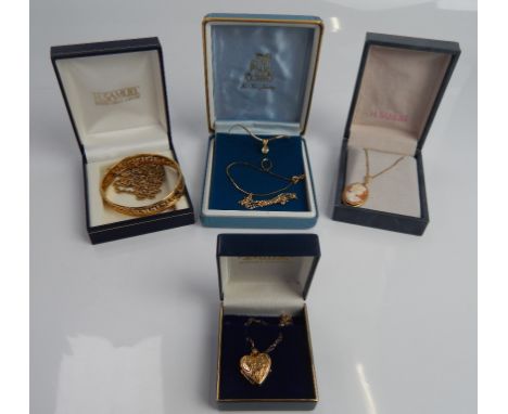 Various costume jewellery, to include a heart locket and chain, yellow metal  unmarked, a cameo necklace, plated bangle, plat