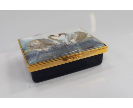 A Royal Crown Derby Royal Swans limited edition Halcyon Days enamel box, limited edition no. 39/200, boxed.