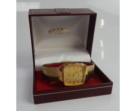 A Rotary gents wrist watch, with gold plated strap, boxed.